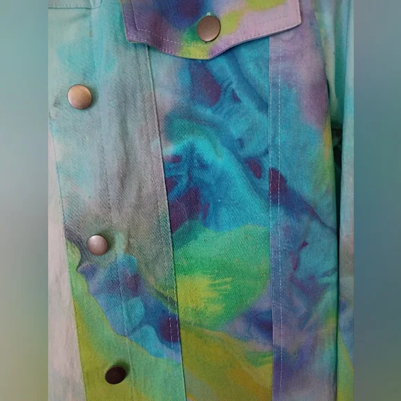 Vibrant Blue and Green Women's Jean Jacket.New No Tag.Pit To Pit 21" - Picture 5 of 7